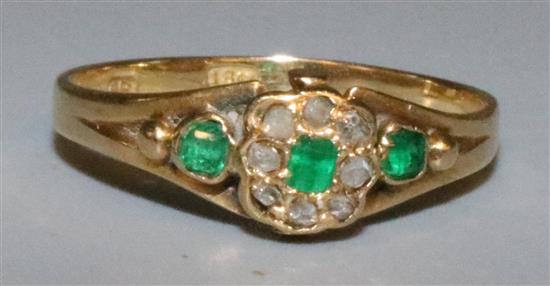 18ct gold emerald and diamond cluster ring